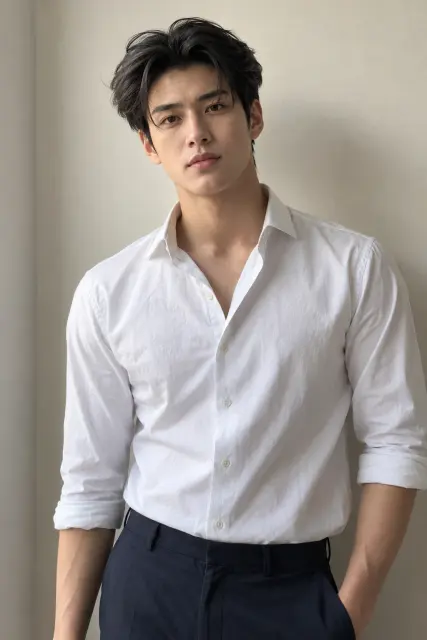 Model Evan, laki-laki, foto setengah badan dengan cahaya alami