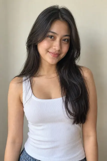 Model Nadia, perempuan, foto setengah badan dengan cahaya alami