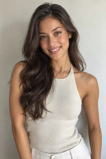 Model Tessa, perempuan, foto setengah badan dengan cahaya alami
