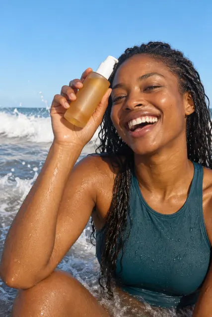Contoh foto produk skincare & kecantikan, gaya luar ruangan: Ocean body serum