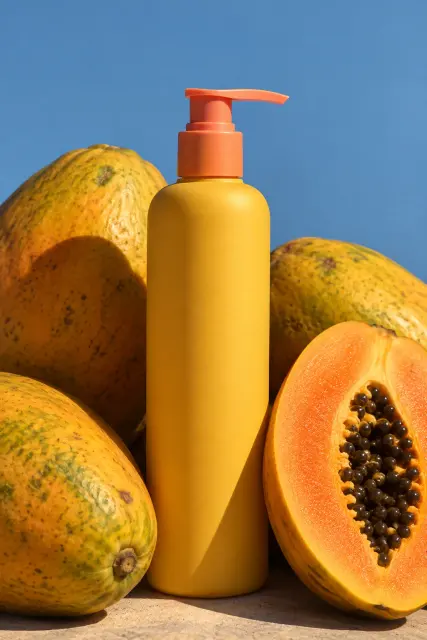 Contoh foto produk skincare & kecantikan, gaya luar ruangan: Papaya body wash