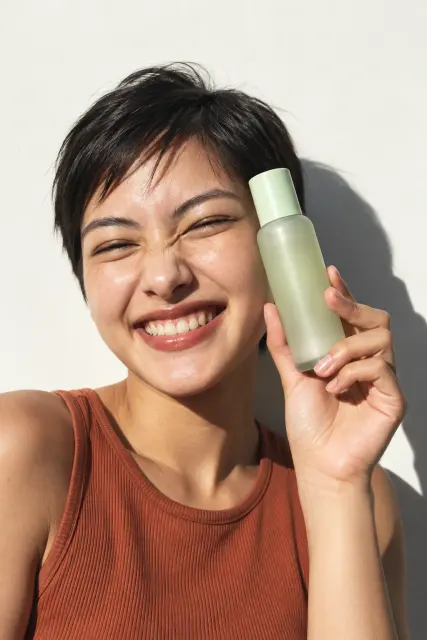 Contoh foto produk skincare & kecantikan, gaya studio: Sunlit essence smile