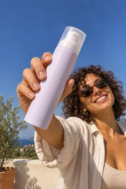 Contoh foto produk skincare & kecantikan, gaya luar ruangan: Sunny aftercare milk