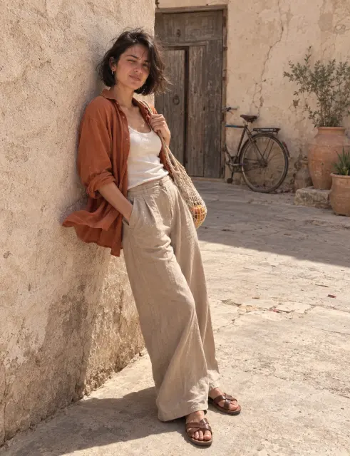 Contoh foto produk fashion, gaya luar ruangan: Desert terracotta