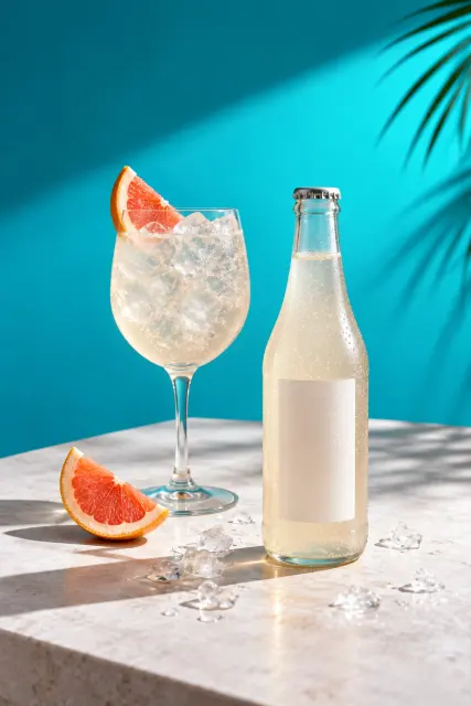 Contoh foto produk makanan & minuman, gaya studio: Turquoise sparkling drink