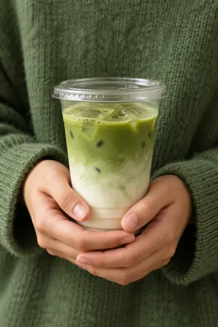 Contoh foto produk makanan & minuman, gaya dalam ruangan: Handheld iced matcha