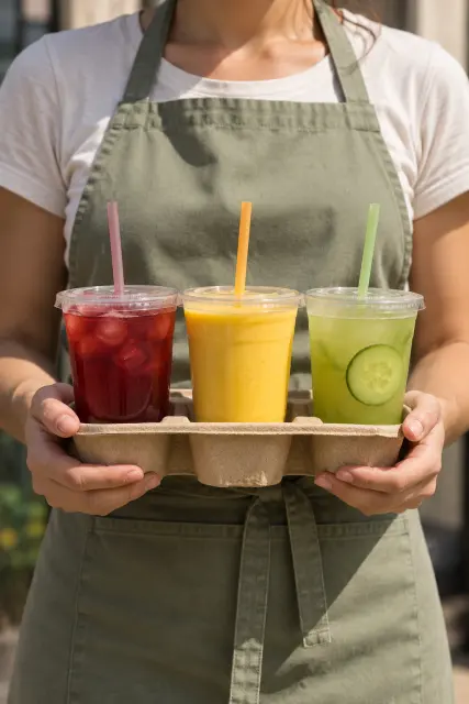 Contoh foto produk makanan & minuman, gaya dalam ruangan: Juice-shop drink trio