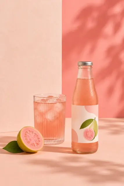 Contoh foto produk makanan & minuman, gaya studio: Pastel bottled fruit tea