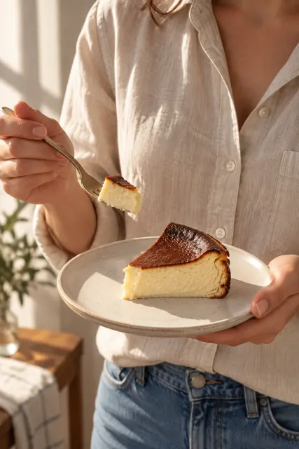 Contoh foto produk makanan & minuman, gaya dalam ruangan: Sunlit cheesecake bite